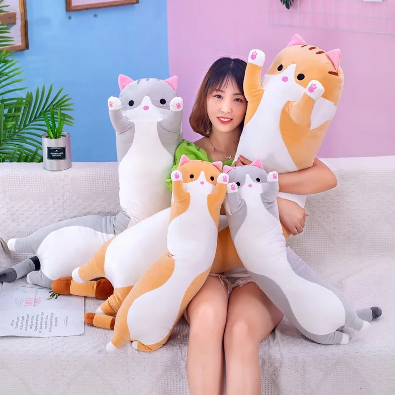 Long Body Cat Plush Pillow Sof - Bolster Pillow Long ulasan dan harga