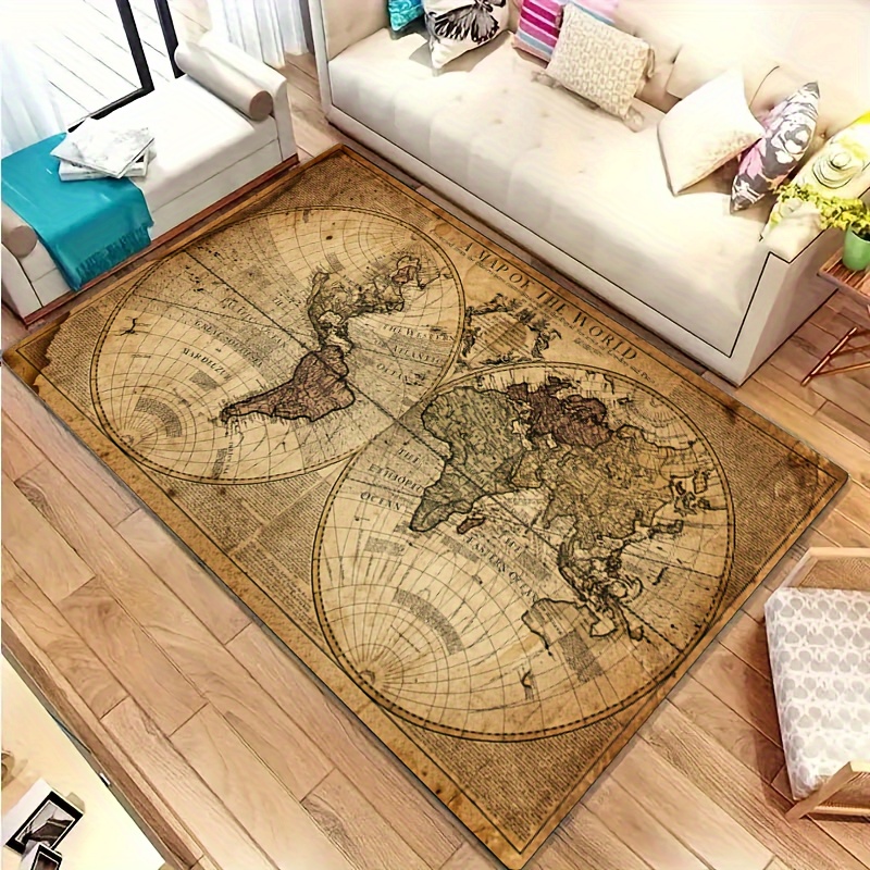 Vintage Map Design Non-Slip Fl - Home Textiles Designer ulasan dan harga