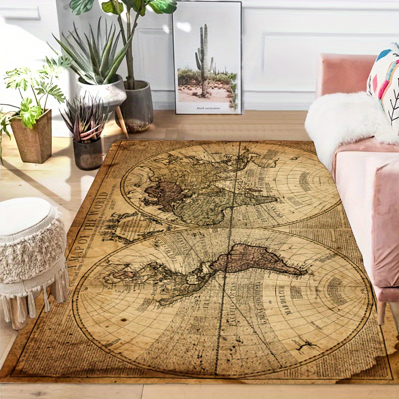 Vintage Map Design Non-Slip Fl - Home Textiles Designer ulasan dan harga