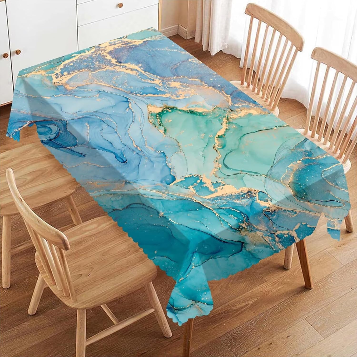Luxury Teal Marble Fluid Table - Home Textiles Premium ulasan dan harga